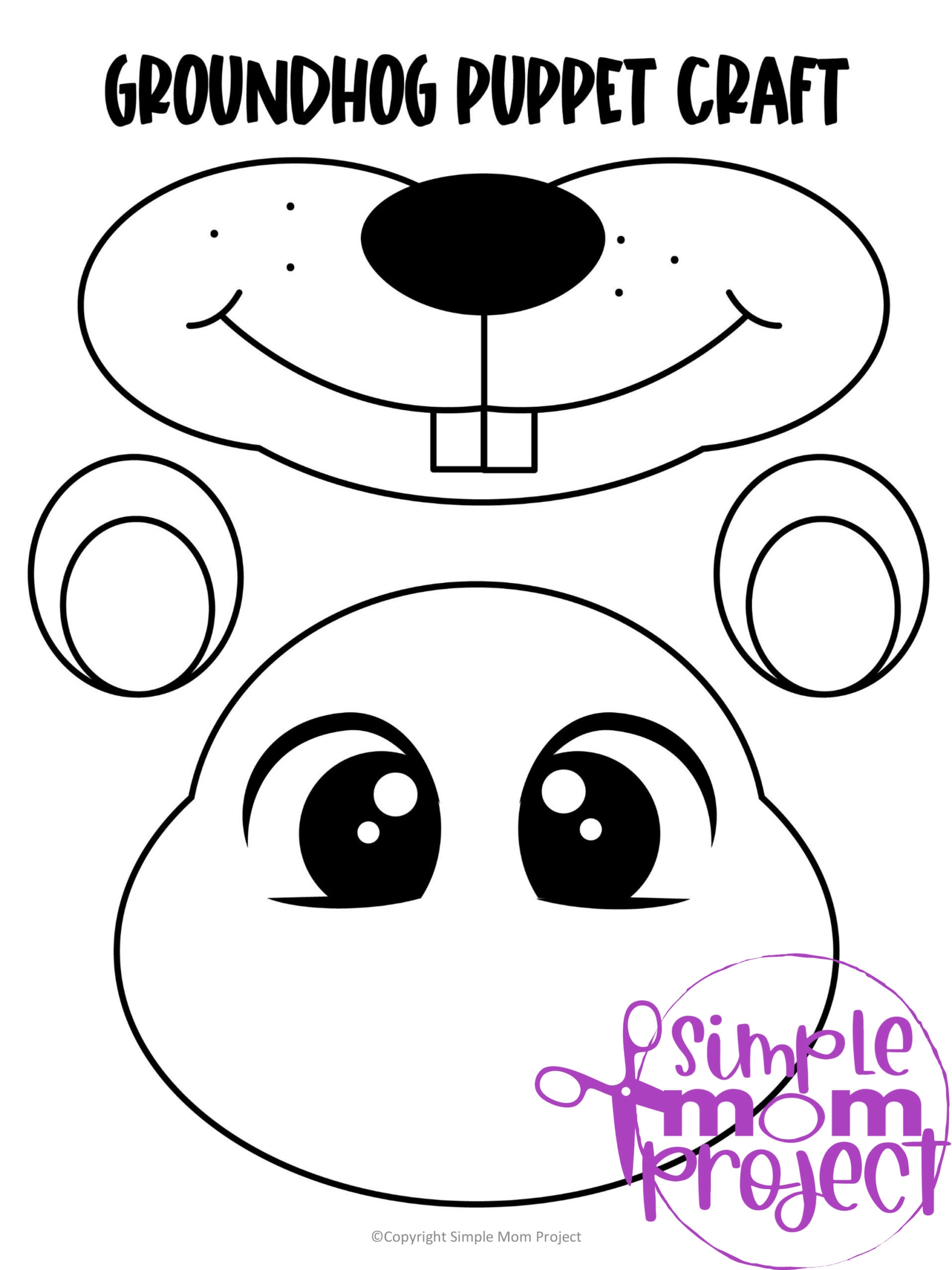 groundhog paper bag puppet – printable craft template for kids